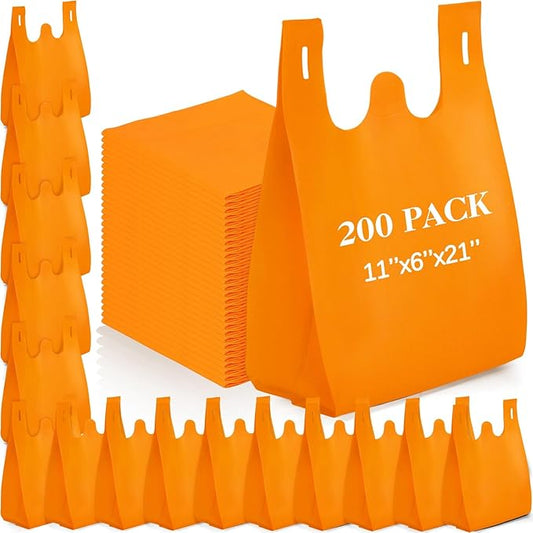 Windyun Large Grocery T-shirt Bags Bulk Reusable Non Woven Shopping Bag Foldable Gift Tote with Handle, 21x11x6 Inch