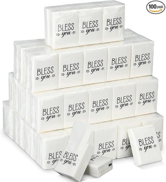 Therwen 100 Pack Pocket Tissues Travel Packs Bulk 1000 Sheet Mini Tissues Bulk 3 Ply Small Travel Size Paper Individual Pocket Size (Church Theme)