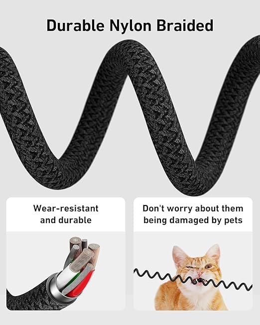 USB C Cable for Car 3FT/6FT, Coiled USB C to USB C Cable Fast Charging 66W, Braided USB Type C Charger Cord Compatible with iPhone 17 16 15 Pro Max, Samsung, Google Phones and More Type C Devices