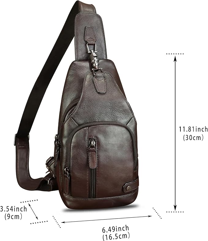 IVTG Genuine Leather Sling Bag Vintage Crossbody Shoulder Bag Handmade Casual Backpack Fanny Purse Chest Bag (Coffee)