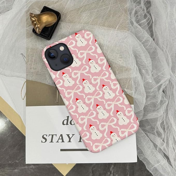 DAIZAG Case Compatible with for iPhone 14,Christmas Snowman Pink Bow Phone Case for iPhone 14 for Girl Women Boy Men