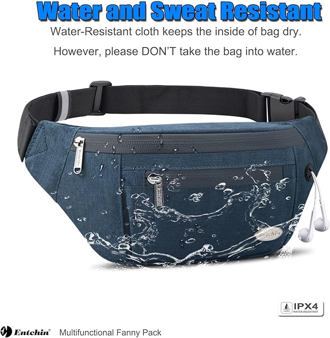 Entchin Fanny Pack for Women Men,Crossbody Belt Bag with 4-Zipper Pockets,Adjustable Waist Bag Pack,One of the Most Popular Travel Essential Gifts for Walking,Traveling,Cycling