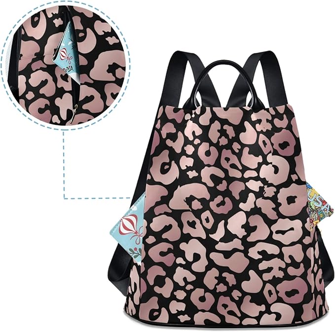 ALAZA Rose Gold Leopard Print Pink Cheetah Animal Backpack Purse for Women Anti Theft Fashion Back Pack Shoulder Bag