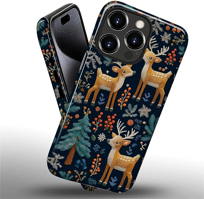 Case for iPhone 15 Pro Case,Cute Christmas Reindeer Design - Hybrid Dual Protection Silicone + Hard PC Shockproof Full Body Cover Slim Anti-Scratch Protective Case for Men Women