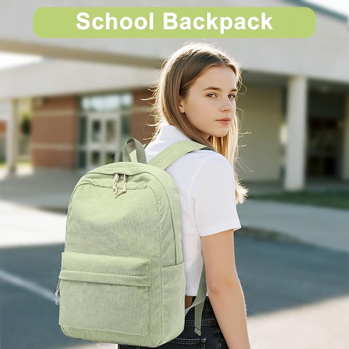 School Backpack for Teens Large Corduroy Bookbag Lightweight 15.6 inch Laptop Bag for Girls Women Casual High School College