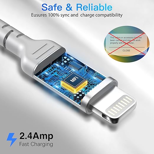 1.5ft iPhone Charging Cable Short, 3-Pack Braided USB A to Lightning Cord CarPlay [MFi Certified] Compatible with Apple iPhone 14 13 12 11 Pro/Max/Mini Xs SE2, Short Lightning Cable for Car