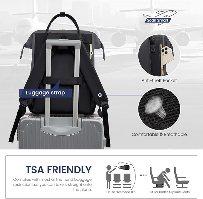 LOVEVOOK Leather Backpack for Women,15.6 inch Leather Laptop Backpacks Women,Professional Work Backpacks Nurse College Teacher Bag,Womens Laptop Bag Computer Travel Backpack Purse,Smoky Gray-Black