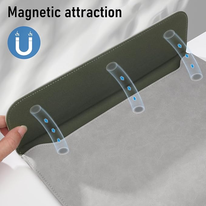 Allinside 13 Inch Laptop Sleeve Case for MacBook Air 13 2018-2025/MacBook Pro 13 2016-2022/Macbook Pro 14 2021-2024, Waterproof PU Leather Horizontal Envelope Protective Case Cover, Gray