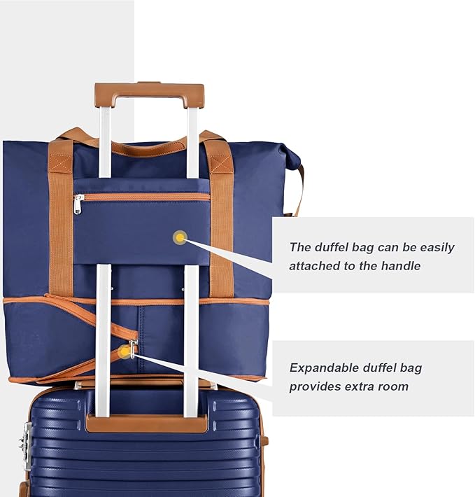 Joyway Carry On Luggage 20 Inch Expandable Suitcase with Spinner Wheel, 4 Piece Hard Shell Luggage Set with TSA Lock(Navy brown)