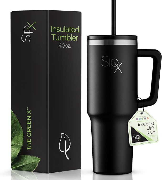 SIPX™ Insulated Tumbler With Lid And Straw, 40oz. Tumbler With Handle Keeps Cold 12 Hours, Water Bottle Thermos With Lid, BPA-Free Reusable Insulated Coffee Tumblers, Travel Mug Great For Beach Party