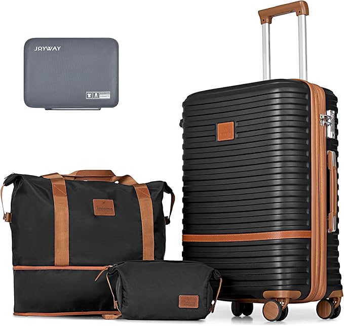 Joyway Expandable 24 Inch Luggage with Spinner Wheels, Lightweight Hard Shell Medium Checked Suitcase, 3 Piece Luggage Sets with TSA Lock, Black