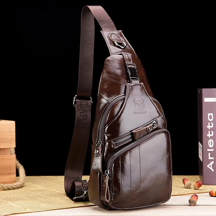 LUKZIJAES Genuine Leather Sling Bag for Men