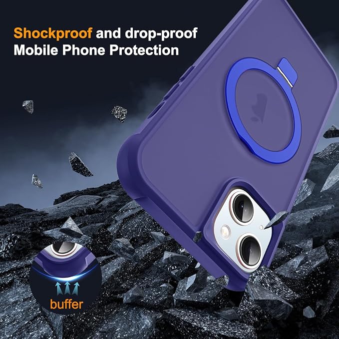 Compatible with iPhone 13 Case & iPhone 14 Case with Invisible Magnetic O-Ring Stand Translucent Phone Cases for 13 & 14 6.1" [Compatible with Mag-Safe][Great Grip Feeling], Navy