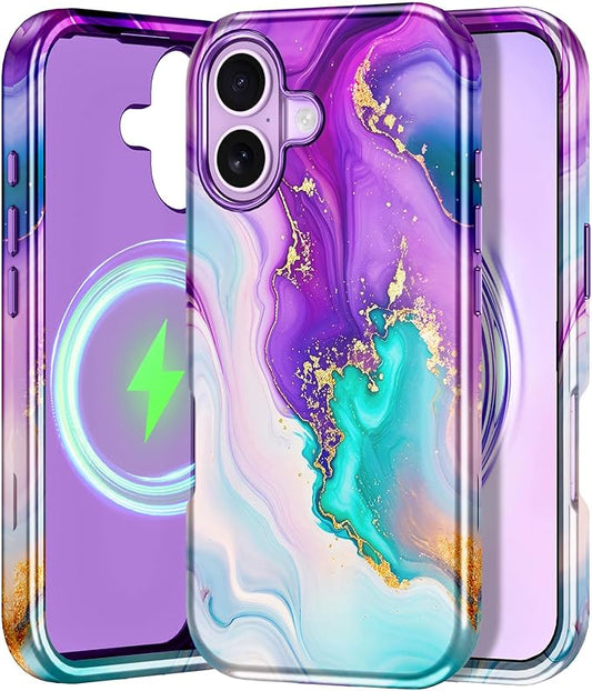 Btscase for iPhone 17 Case [Compatible with Magsafe] [Military-Grade Drop Protection] Slim Anti-Scratch Smooth Touch TPU Bumper Shockproof Magnetic Phone Case for Women Girls Men, Purple/White