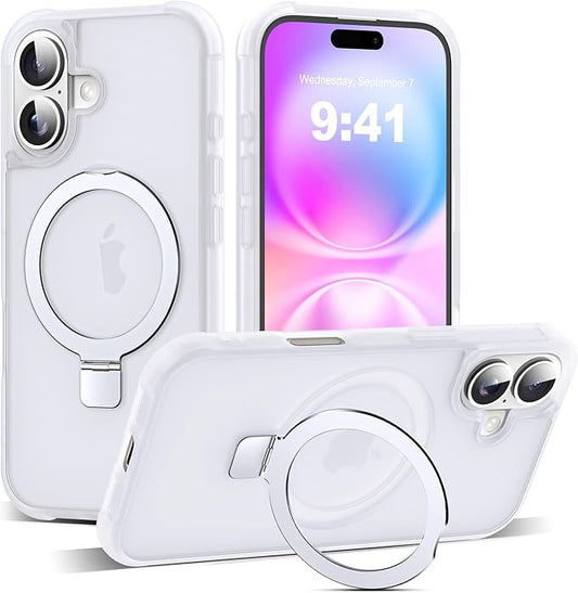 Compatible with iPhone 16 Case with Invisible Magnetic O-Ring Stand Military-Grade Phone Case for iPhone 16 6.1" [Compatible with Mag-Safe][Great Grip Feeling],Translucent