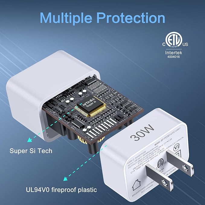 2 Pack USB C Charger,NITASA 30W 2 Port PD Fast Charger Adapter Block for iPhone 15/16 Pro/17 Pro Max/iPad, Super Fast Charger Block(25W) Type C for Samsung S25/S24, Pixel 8 8A 9 10 Pro