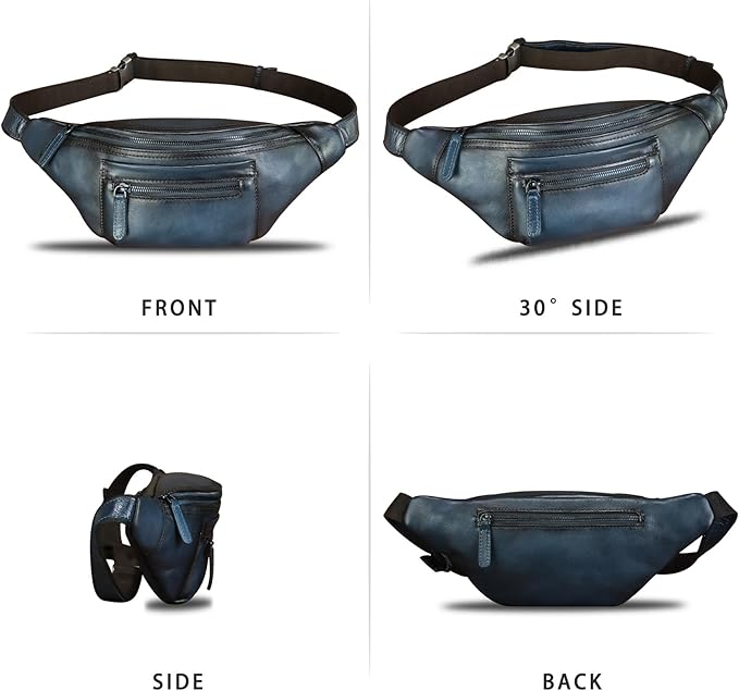 Genuine Leather Fanny Pack for Men and Women Vintage Handmade Leather Waist Bag Sling Bag Sling Backpack Purse Hip Crossbody Bag (Blue)