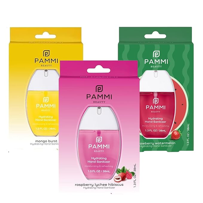 PAMMI Hand Sanitizer Spray Travel Size - Mini Scented Hand Sanitizer Spray Quicky Dry, Pocket Scented Hand Saniztier - 600-Sprays (3 Pack (Mango, Watermelon, Lychee))