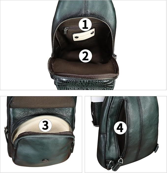 Genuine Leather Sling Bag Embossed Crocodile Pattern Leather Crossbody Sling Backpack Handmade Chest Purse Daypack (Darkgrey)