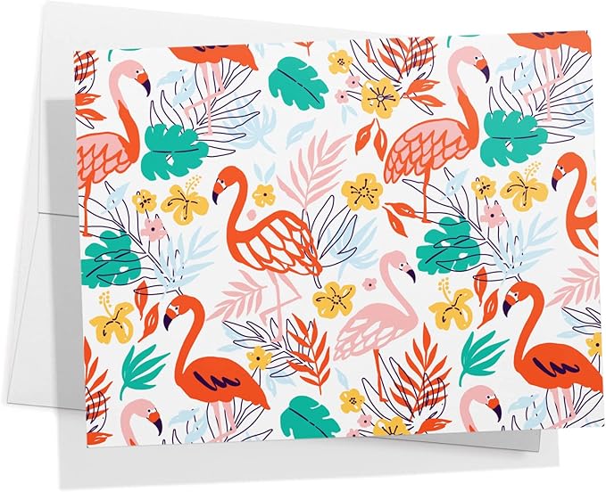Twigs Paper - Assorted Flamingo Pattern Greeting Cards - Stationery Cards with Envelopes - Thank You Card - Blank Note Cards - Greeting Cards for All Occasions - Made in USA (5.5 x 4.25, Set of 12)