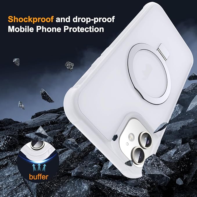 Compatible with iPhone 12 Case & iPhone 12 Pro Case 6.1" with Invisible Magnetic O-Ring Stand [Compatible with Mag-Safe][Great Grip Feeling],Translucent