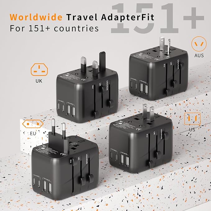 Universal Travel Adapter, PD 35W (Single Port) Fast Charging, International Plug Adapter with 3 USB-C and 2 USB-A, Travel Adapter Global Output Converter, (for US, EU, UK and Australia, Black)