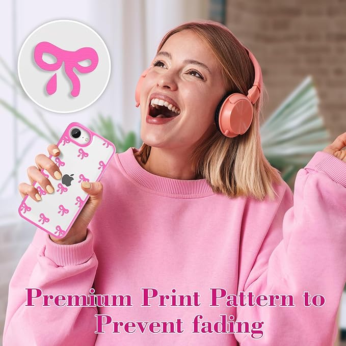 EYZUTAK Case for iPhone 16e, Clear Cute Ribbon Bowknot Pattern Aesthetic Transparent Phone Case Raised Camera Protection Stylish Slim Soft Durable TPU Protective Cover for Women Girls - Rose Red