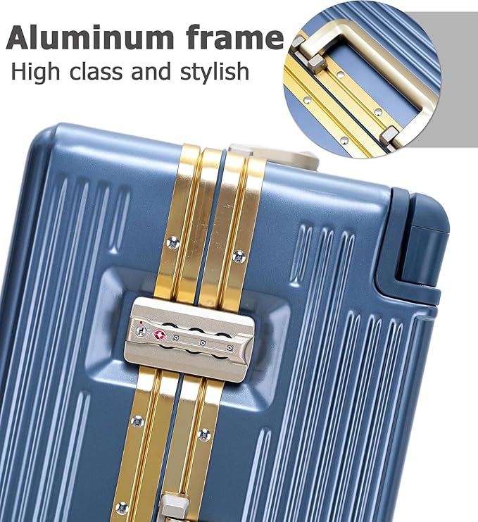 feilario 20" Aluminium Frame Hardside PC Carry on Luggage - Wide Handle Double Spinner Wheels Suitcase with TSA lock