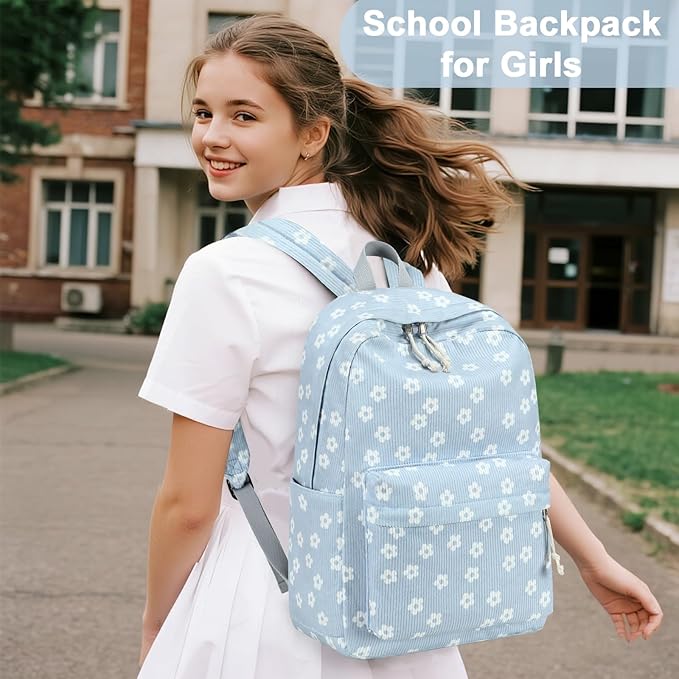 School Backpack for Teens Large Corduroy Bookbag Lightweight 15.6 inch Laptop Bag for Girls Women Casual High School College