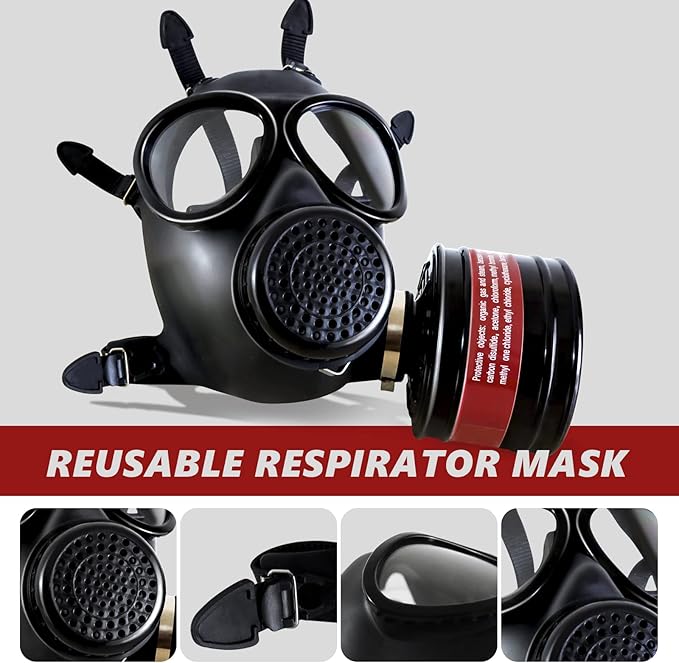 Gas Mask Survival Nuclear and Chemical, Respirator with Filters for Asbestos, Fume, Resin, Painting and Dust