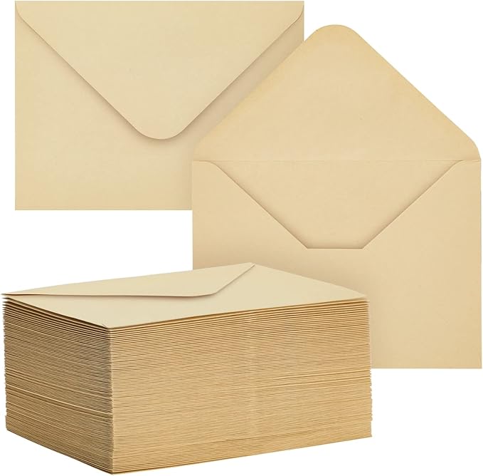 Juvale Vintage Envelopes - A6 (4.7 x 6.5 In), Light Brown, 100 Pack, V-Flap - Blank Envelopes for Invitations & Greeting Cards - Antique A6 Stationery for Thank You Cards & Letters