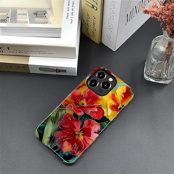 Case for iPhone 15 Pro Case,Vintage Floral Girly Design - Hybrid Dual Protection Silicone + Hard PC Shockproof Full Body Cover Slim Anti-Scratch Protective Case for Men Women