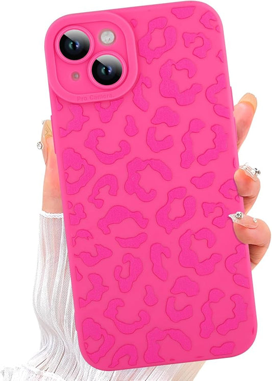 ZIYE for iPhone 15 Plus Case Hot Pink Leopard Pattern Phone Case with Camera Protection,Soft TPU Silicone Rubber Protective Cover Cheetah Design Cases Compatible with iPhone 15 Plus 6.7 Inch