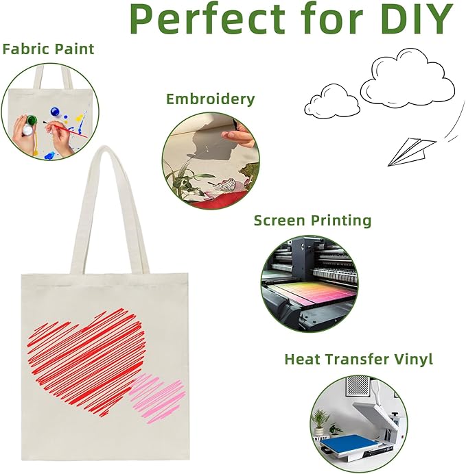 6 I 12 I 24 Pack Canvas Tote Bags,Reusable Blank Canvas for Shopping Bags,Grocery Bags,DIY Gift Bags