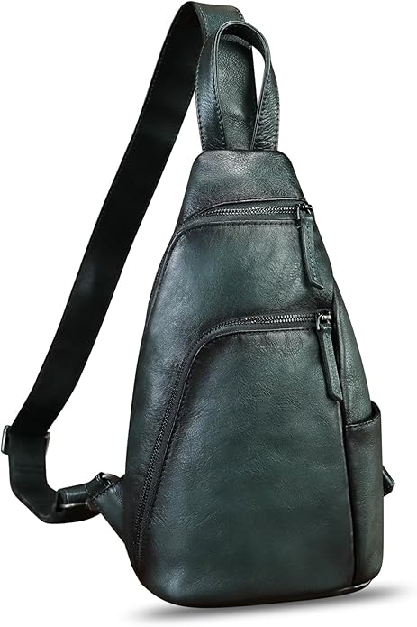 Genuine Leather Silng Bag for Men and Women Vintage Leather Sling Backpack Purse Shoulder Crossbody Bag Chest Bag