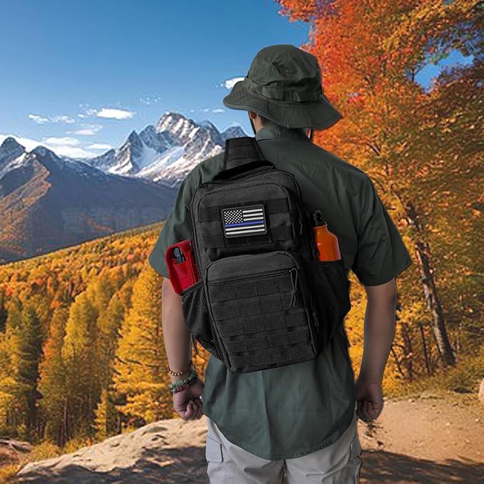 Tactical Shoulder Sling Bag, Small Chest Pack, 13L Backpack for Men Outdoor Sports, Black