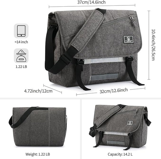 OIWAS Messenger Bag for Men, 14 Inch Laptop Crossbody Bags Women Casual Satchel Shoulder Bag College Travel Office Briefcase