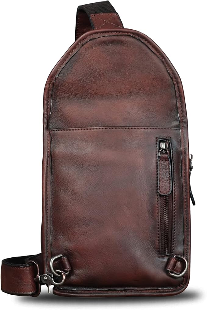 LRTO Genuine Leather Silng Bag for Men and Women Retro Leather Sling Backpack Purse Shoulder Crossbody Bag Chest Bag