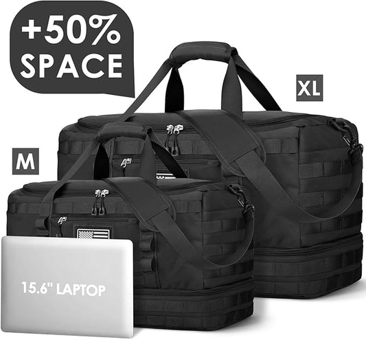 ETRONIK Travel Bag for Men Women, Gym Bag & Tactical Duffle Bags for Travel, Carry on with Toiletry Bag and Shoe Compartment, Weekender Overnight Trip with Wet Pocket for Workout Medical, Black