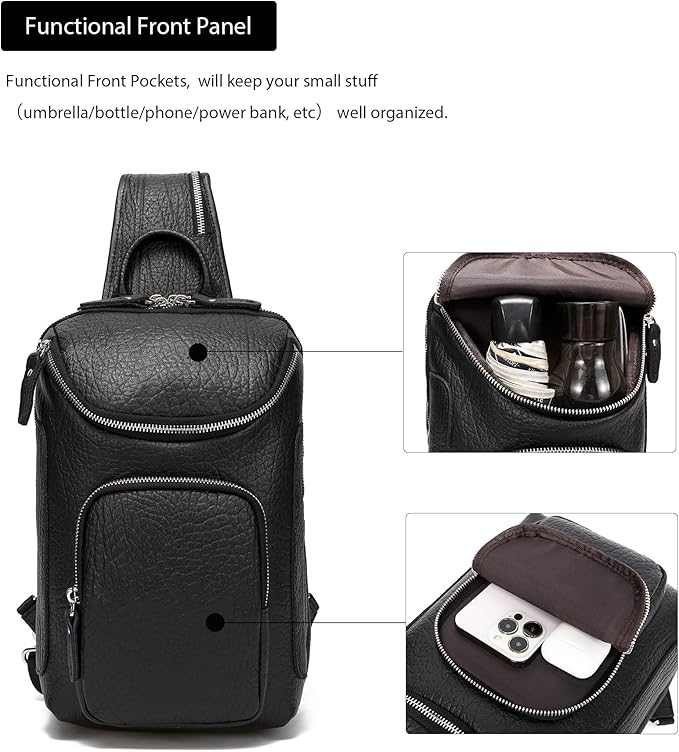 LANNSYNE Vintage Full Grain Leather Sling Bag Crossbody Chest Daypack