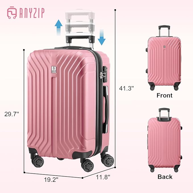 AnyZip Expandable Luggage, 28 Inch Large Hard Shell Checked Suitcase, Rolling Lightweight Travel Suitcases with Wheels TSA Lock (Pink)