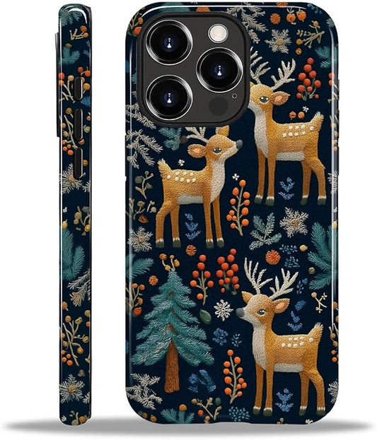 Case for iPhone 15 Pro Case,Cute Christmas Reindeer Design - Hybrid Dual Protection Silicone + Hard PC Shockproof Full Body Cover Slim Anti-Scratch Protective Case for Men Women