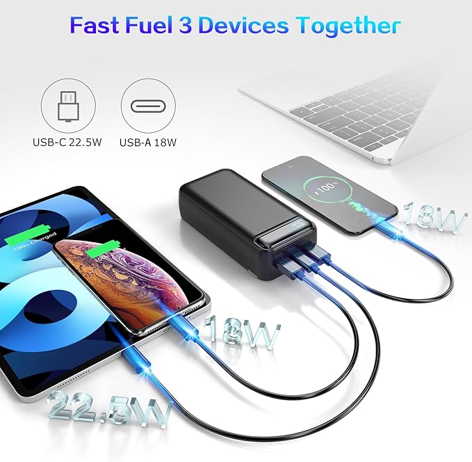 Power Bank 50000mAh 22.5W Fast Charging Portable Charger with Flashlight, 3 Outputs & 2 Inputs Huge Capacity External Battery Pack for iPhone, Samsung, iPad etc