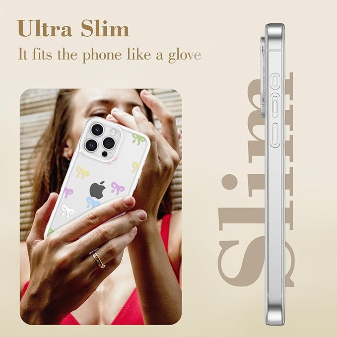 EYZUTAK Case for iPhone Air, Clear Cute Ribbon Bowknot Pattern Aesthetic Transparent Phone Case Raised Camera Protection Stylish Slim Soft Durable TPU Protective Cover for Women Girls - Colorful