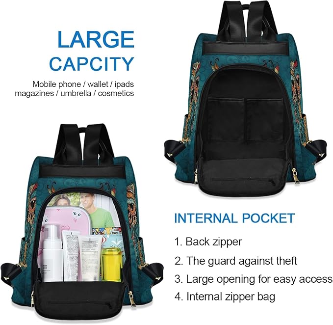 ALAZA Owl Print Ethnic Backpack Purse for Women Anti Theft Fashion Back Pack Shoulder Bag