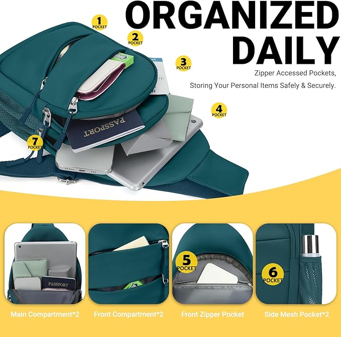 Crossbody Bags for Women, Sling Bag for Men, Small Hiking Backpack Anti Theft Lightweight for Outdoors Travel （L, Teal Blue）