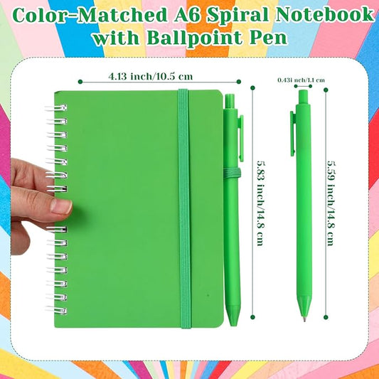 Fulmoon 30 Set A6 Spiral Notebook with Ballpoint Pen in 10 Colors 50 Sheets, 4" x 6" Bulk Ruled Small Notebooks Journals for Back to School Supplies Students Gifts Office Coworkers (Candy Brights)