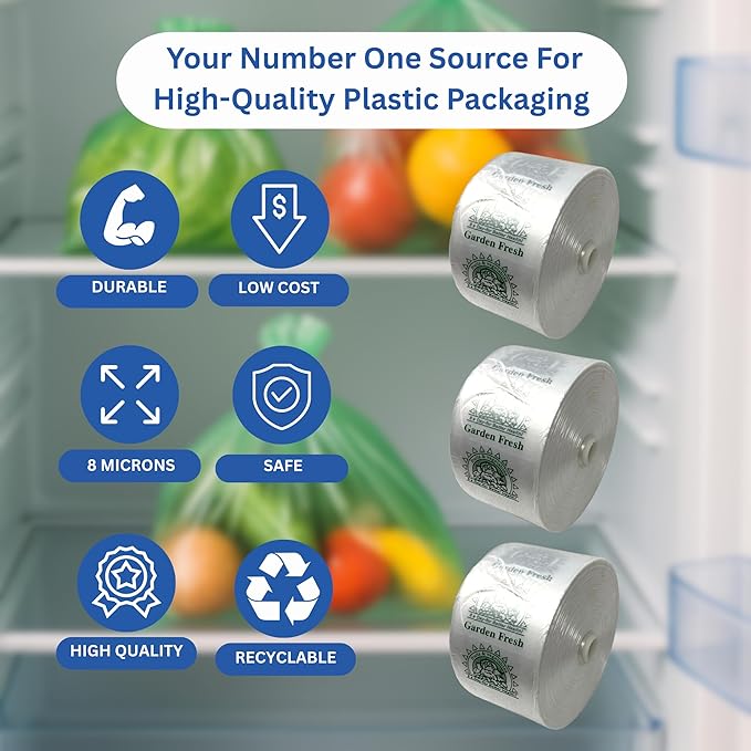 Clear Produce Bags Roll - 2250 Bags - 15"x20" – (3 Rolls, 8 Microns) – for Grocery, Small Business, Reusable Produce Use, Food & Storage Needs, Garden Fresh, Narrow Profile, Kitchen Use