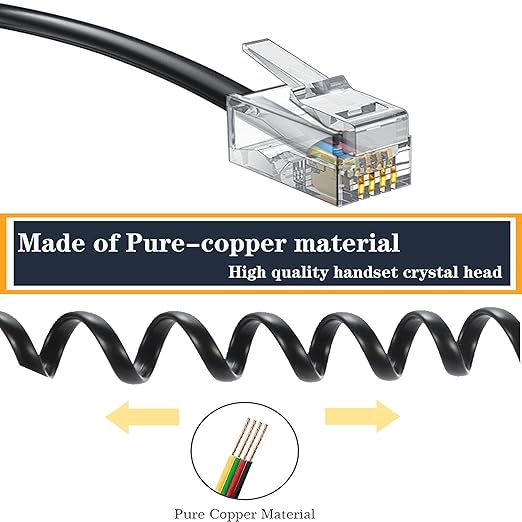 RJ9 4P4C Telephone Cord，Telephone Handset Cord,Coiled Wire 10 Pack 8Ft Uncoiled / 1.4Ft Coiled Landline Phone Handset Cable RJ9 4P4C Telephone Accessory -20 Pack