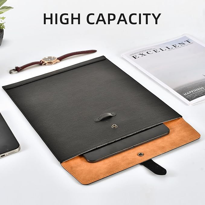 Red PU Leather File Folder, Snap Closure Document Organizer, A4 Envelopes, Laptop Sleeve Notebook Case